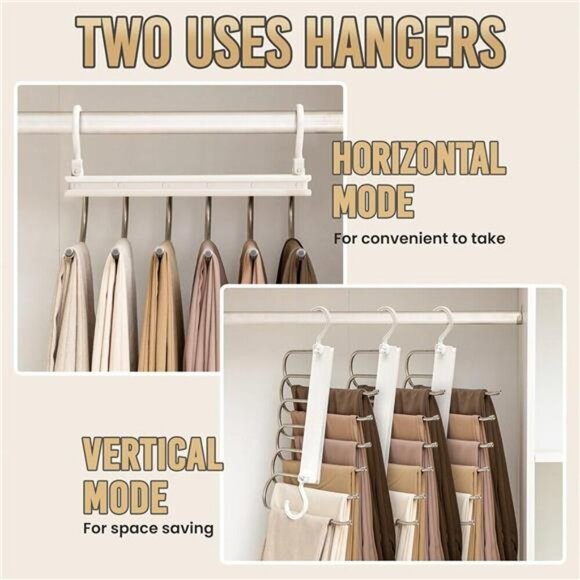 Space Saving Pants Hanger 2 Pack Multi Layer Closet Organizer for Trousers - Picture 2 of 7